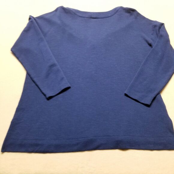 J Jill Large Petite Top Sweatshirt Royal Blue French Terry V Neck Henley Classic - Picture 9 of 10